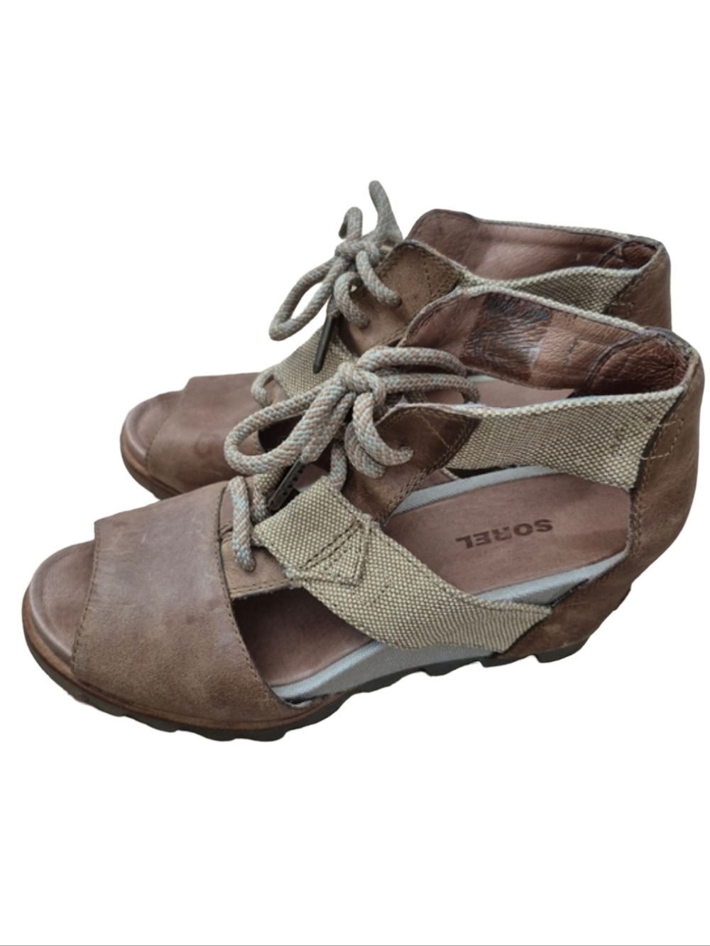 Sorel Joanie Lace Up Leather Wedge Sandals Size 8 1/2